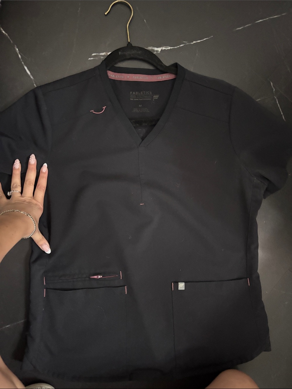 Fabletics Black Scrub Top with Pink Trim